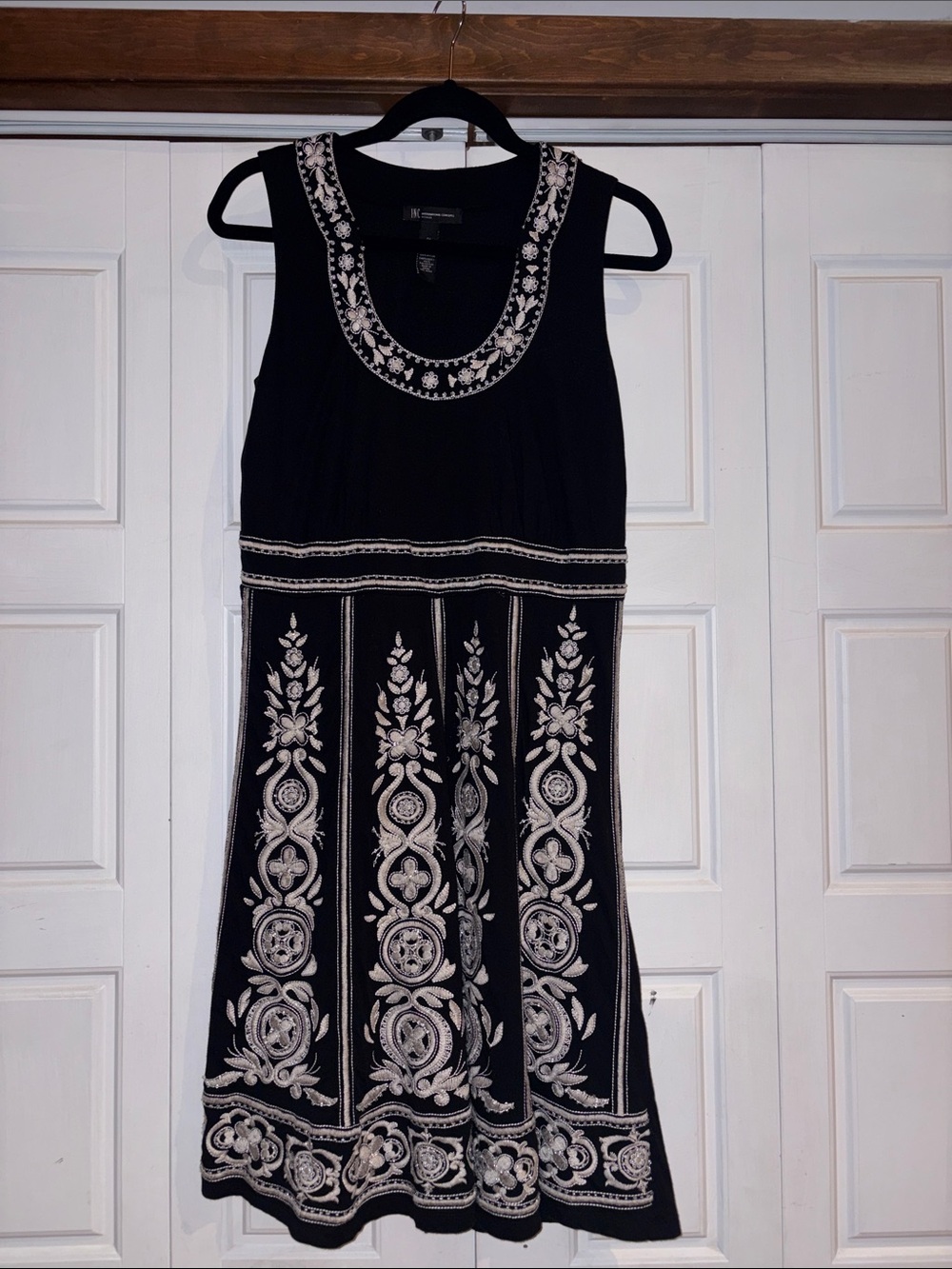 INC International Concepts Black Dress with Cream Embroidery